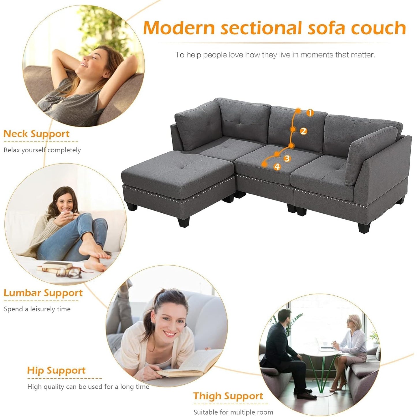YODOLLA 225cm L-Shaped Corner Sofa, 3-4 Seater Modern Sofa Couch with Footstool