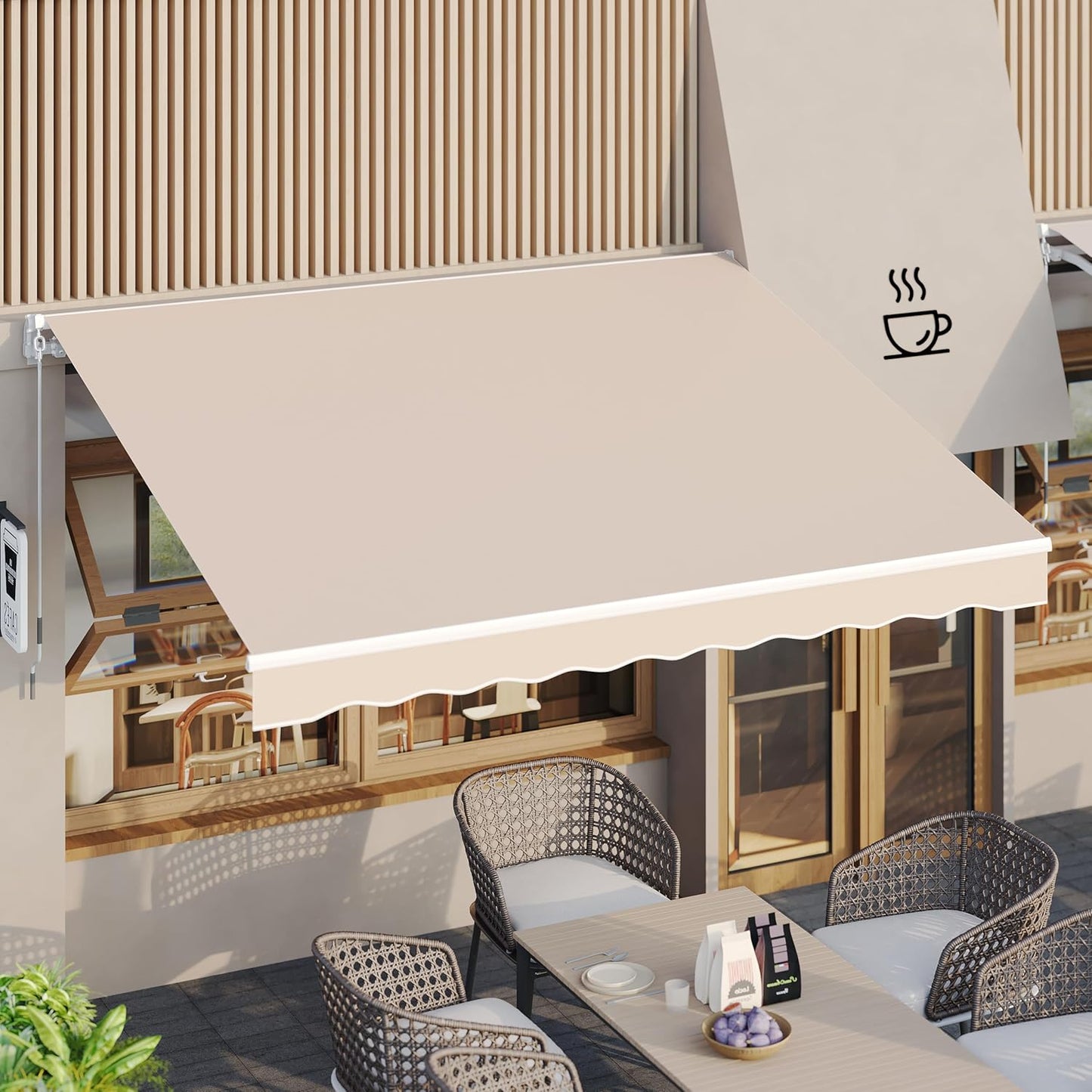 YODOLLA 305 × 244 cm Retractable Manual Awning, Folding Awning with Hand Crank Patio