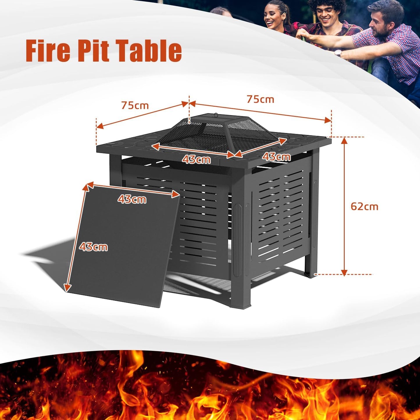 YODOLLA Large Fire Pit Table, Metal Fire Pits for Outdoor BBQ