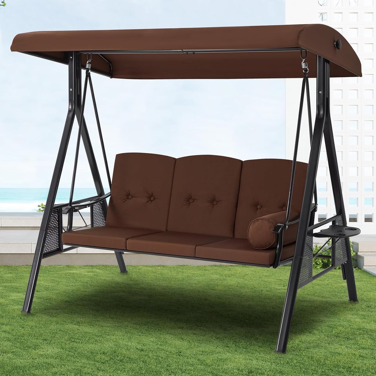 YODOLLA Garden Swing Chair, Swing Chairs Thick Padded Seat with Adjustable Tilting Canopy