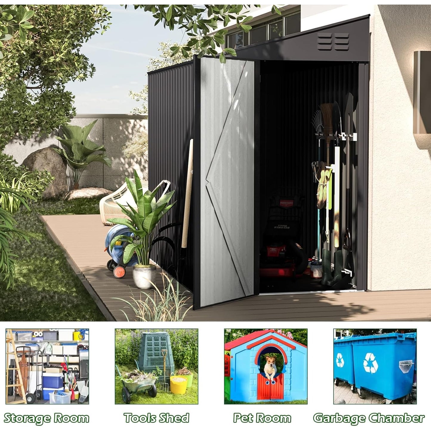 YODOLLA Outdoor Lean to Storage, 1.2m × 2.1m Metal Shed