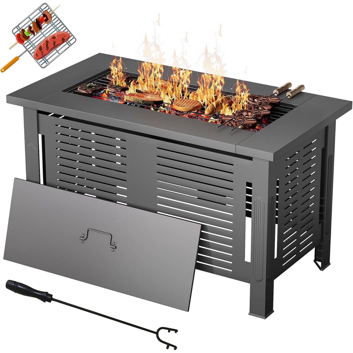 YODOLLA Large Fire Pit Table, Metal Fire Pits for Outdoor BBQ
