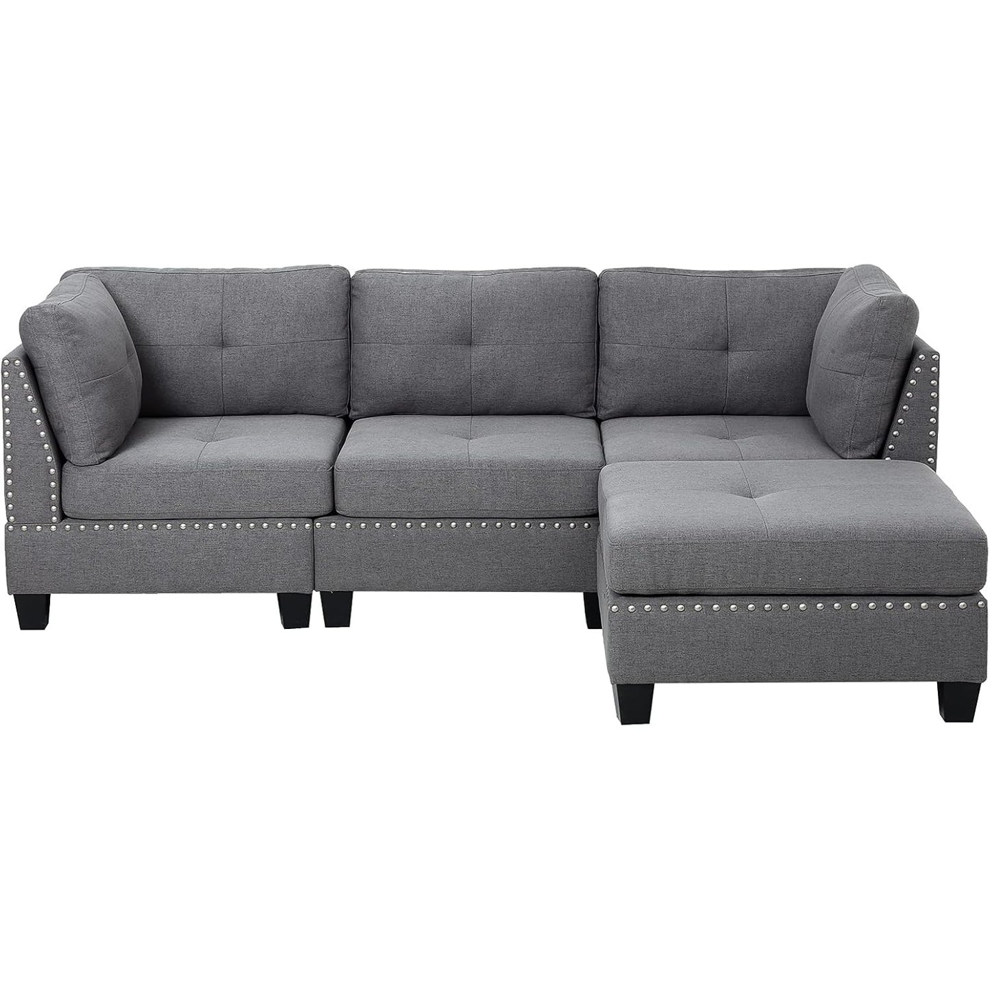 YODOLLA 225cm L-Shaped Corner Sofa, 3-4 Seater Modern Sofa Couch with Footstool