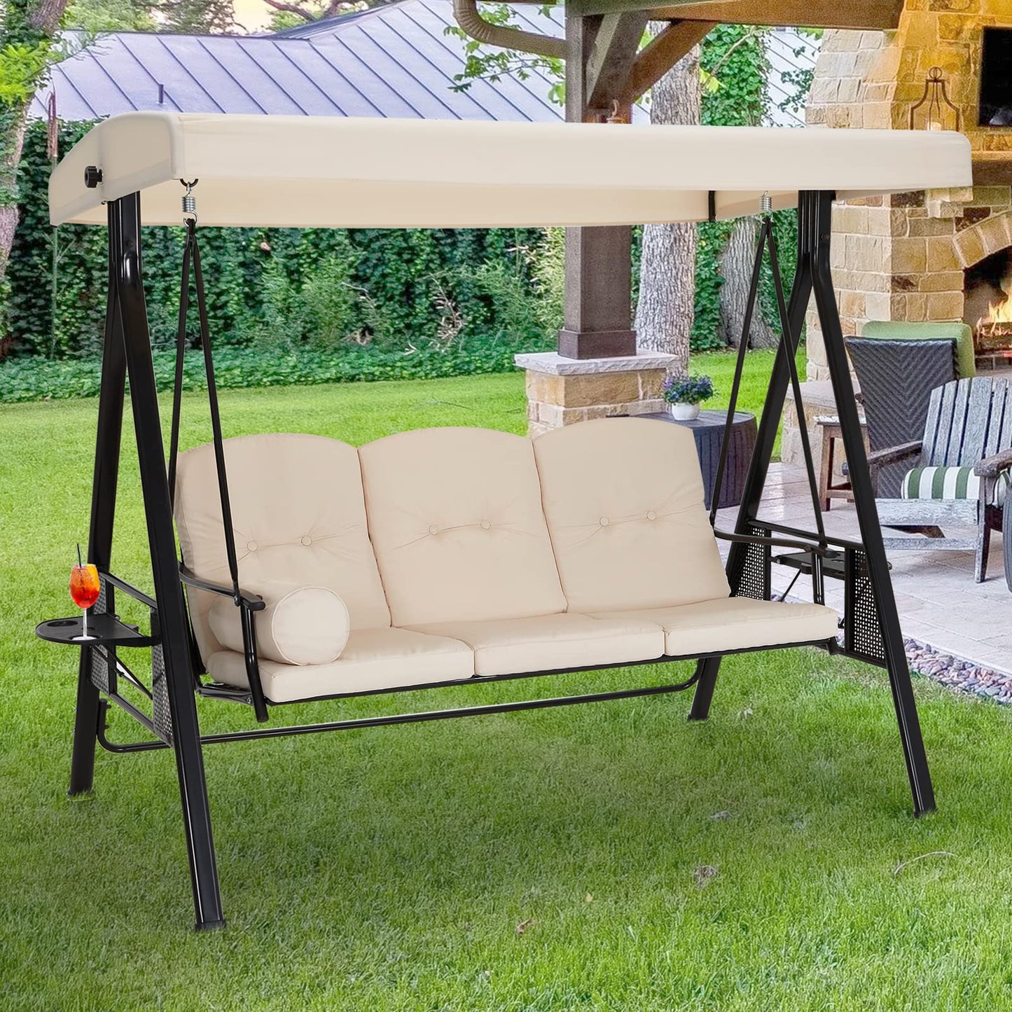 YODOLLA Garden Swing Chair, Swing Chairs Thick Padded Seat with Adjustable Tilting Canopy
