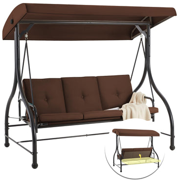 YODOLLA 3 Seater Garden Swing Seat Bed, Brown