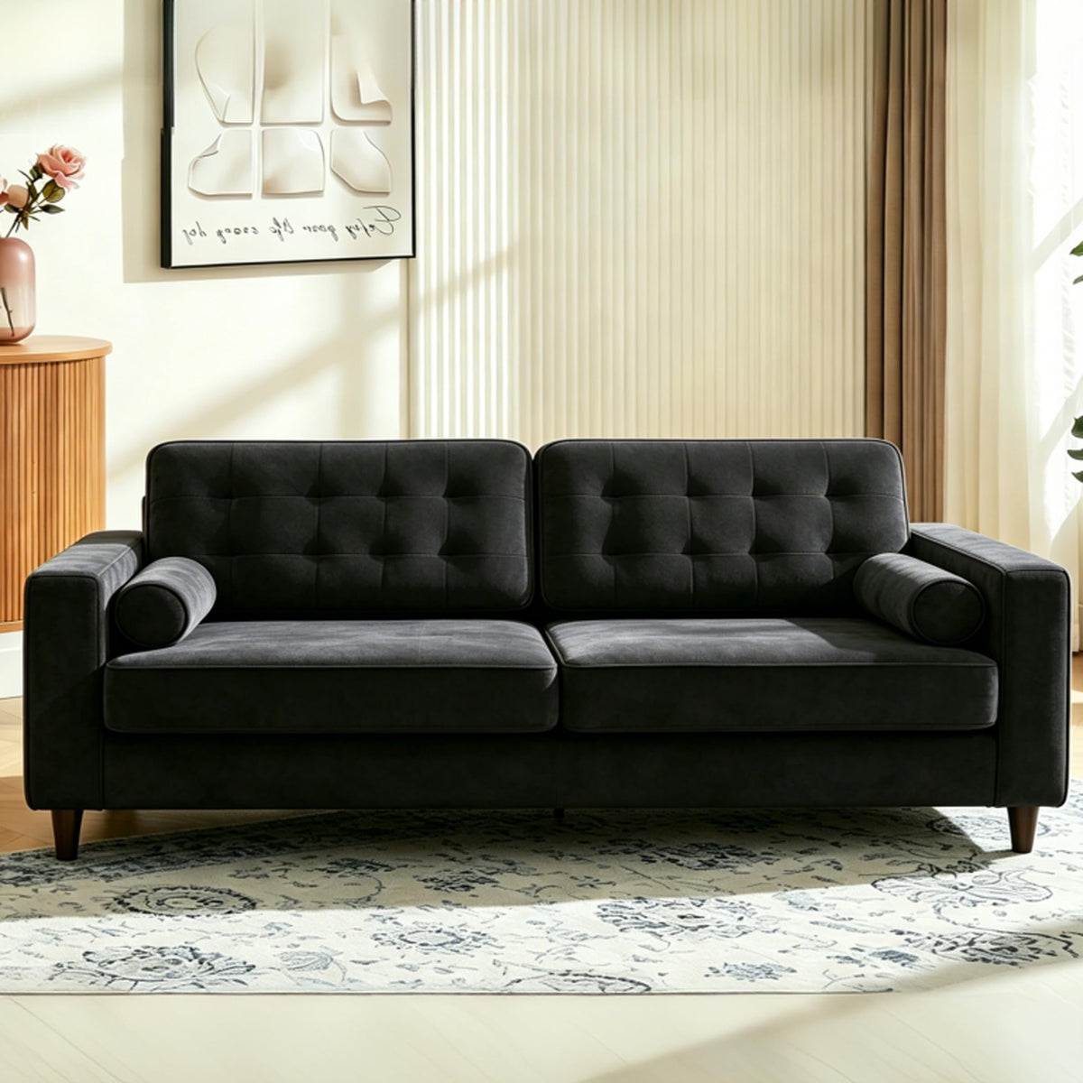 YODOLLA 3 Seater Velvet Sofa, 210cm Wide Deep Seat Sofa for Living Room