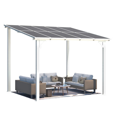 YODOLLA 2.4 x 3m Aluminium Lean-to Gazebo, Wall-Mounted Hardtop Pergola, White