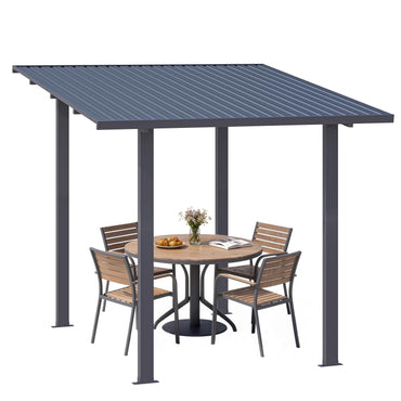 YODOLLA 2.4 x 2.4m Metal Lean-to Gazebo Wall-Mounted Iron Hardtop Roof Pergola