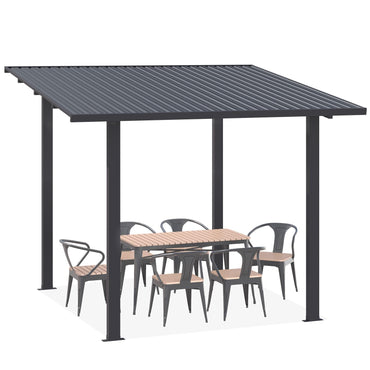 YODOLLA 2.4 x 3m Metal Lean-to Gazebo Wall-Mounted Iron Hardtop Roof Pergola