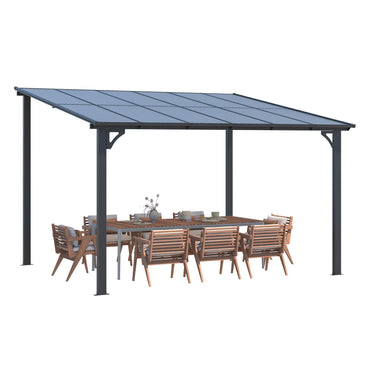 YODOLLA 3x3.65m Aluminium Lean-to Gazebo Wall-Mounted Hardtop Roof Pergola
