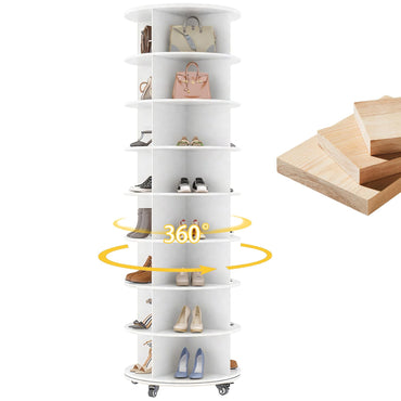 YODOLLA 8 Tier Rotating Shoe Rack with Wheels Shoe Tower Organizer, White