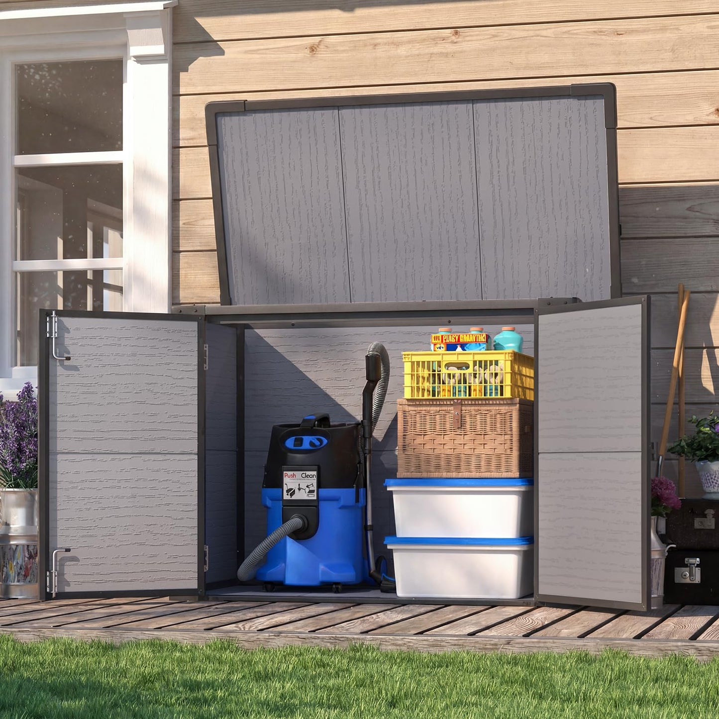 YODOLLA Garden Storage Box Shed Storage Cabinet with Lockable Openable Lid