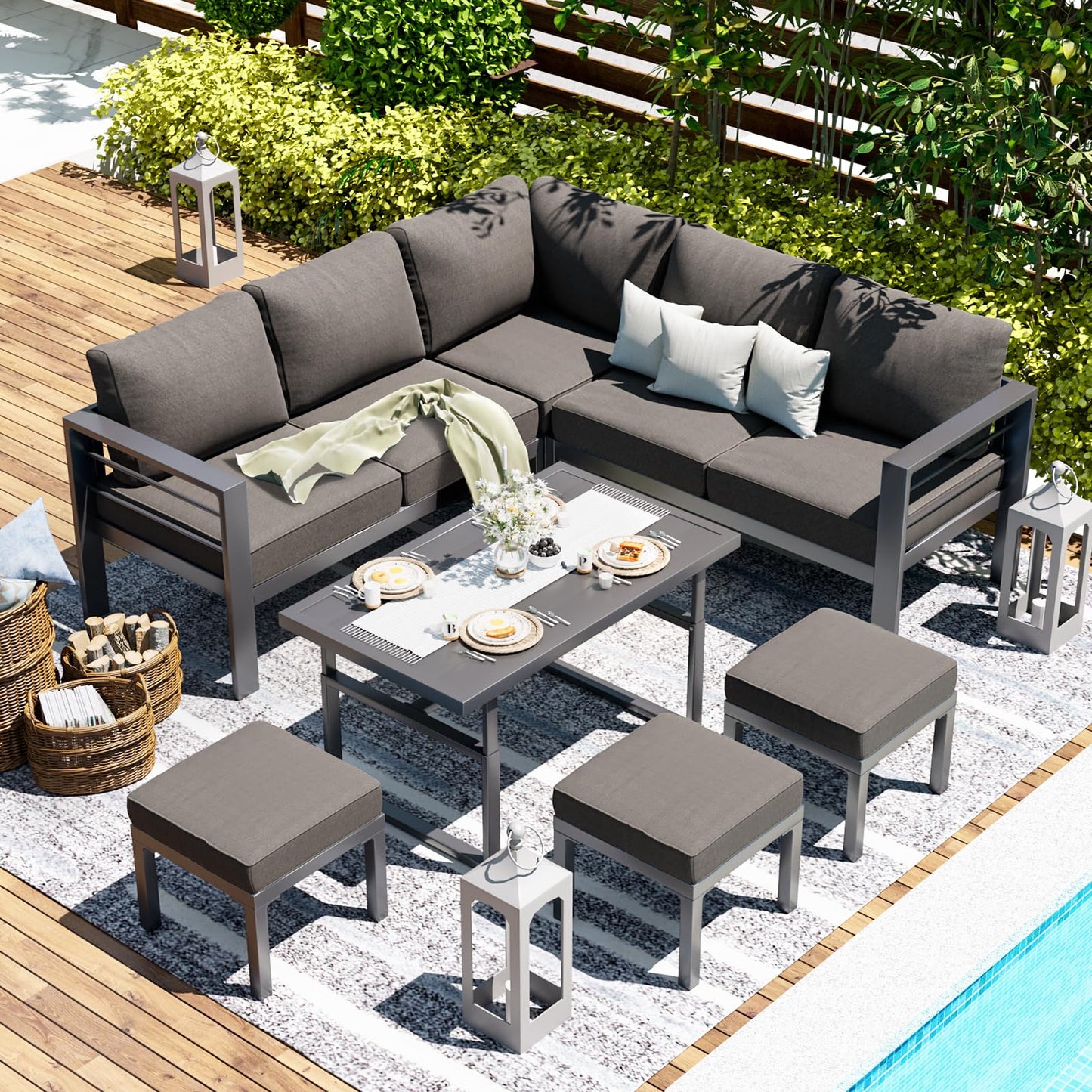 YODOLLA 7 Piece Aluminum Patio Furniture Set Outdoor Patio Conversation Set