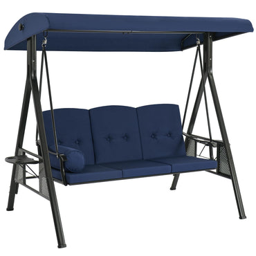 YODOLLA 3 Seater Garden Swing Chair with Adjustable Canopy & Cushions-Blue