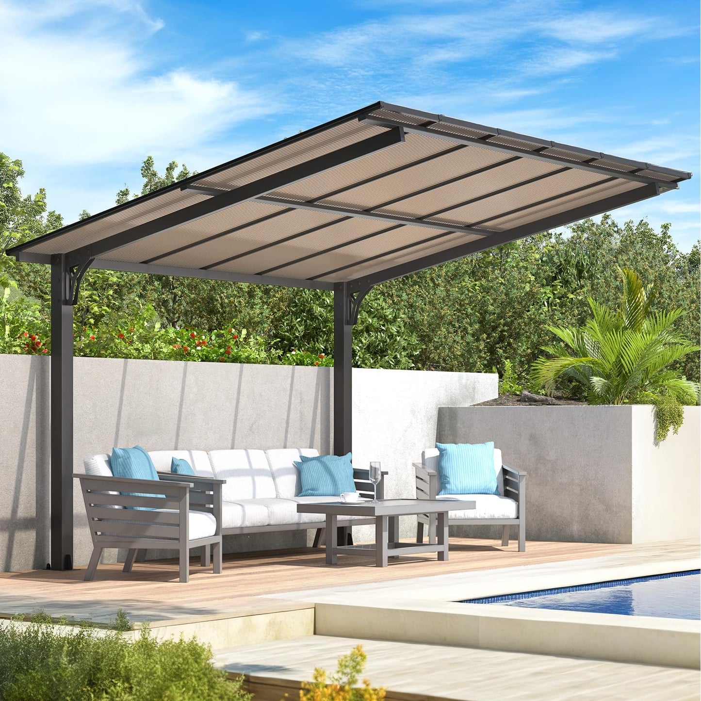 YODOLLA 3.56x3m Freestanding Hardtop Lean to Gazebo Pergola for Patio