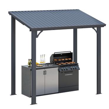 YODOLLA 1.5x2.5m Aluminium Lean-to Gazebo Wall-Mounted Hardtop Roof Pergola