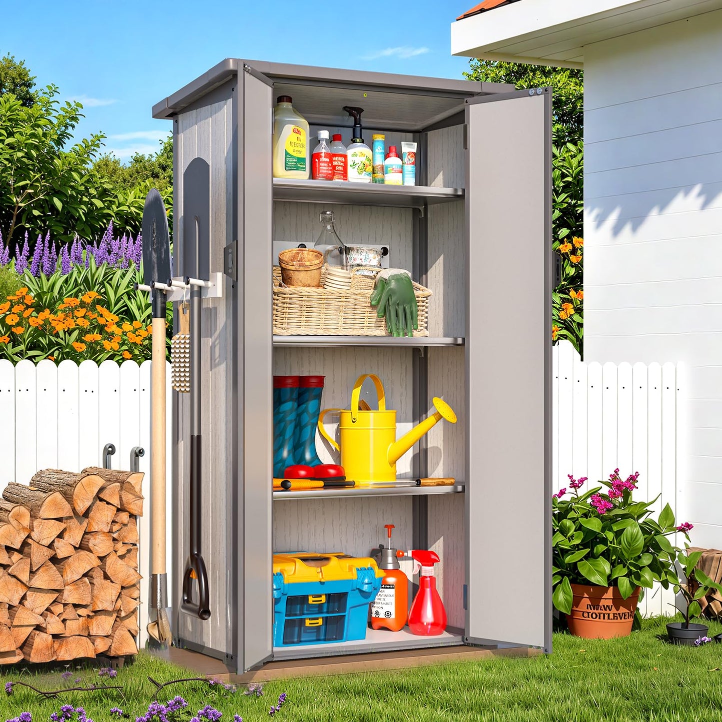 YODOLLA Tall Outdoor Storage Cabinet with 3 Adjustable Shelves