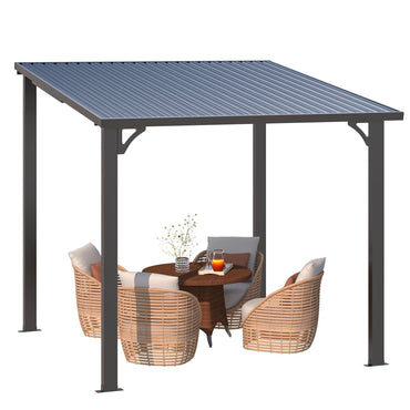 YODOLLA 2.4x2.4m Aluminium Lean-to Gazebo Wall-Mounted Hardtop Roof Pergola