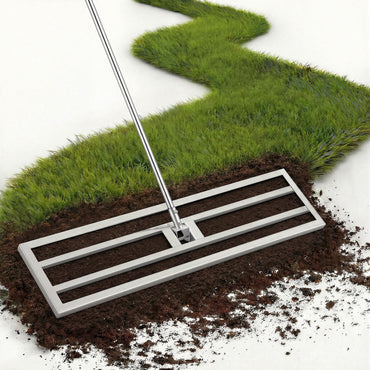YODOLLA Lawn Leveling Rake 195 x 102×25cm Stainless Steel Lawn Leveller, Silver