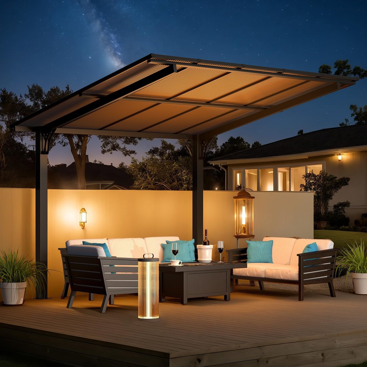 YODOLLA 3x2.6m Freestanding Hardtop Lean to Gazebo Pergola for Patio