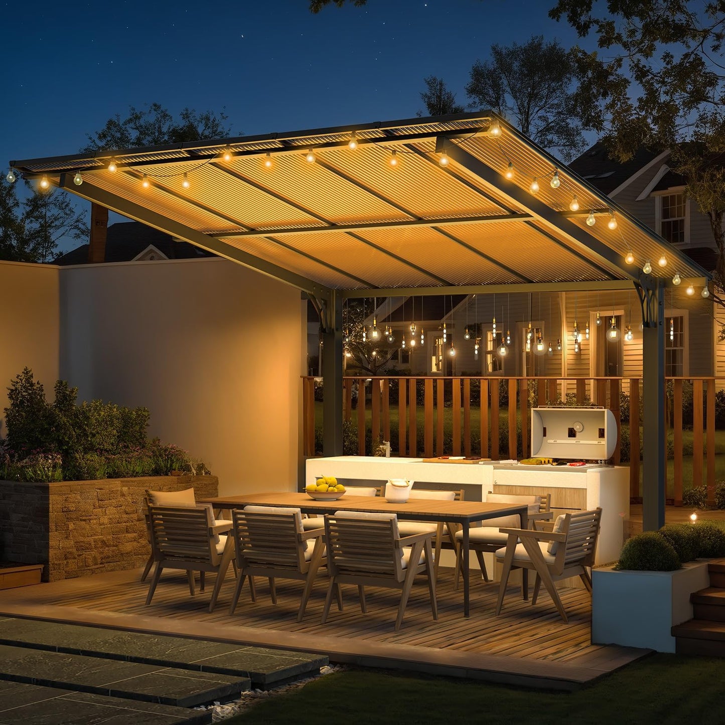 YODOLLA 3x3m Freestanding Hardtop Lean to Gazebo Pergola for Patio