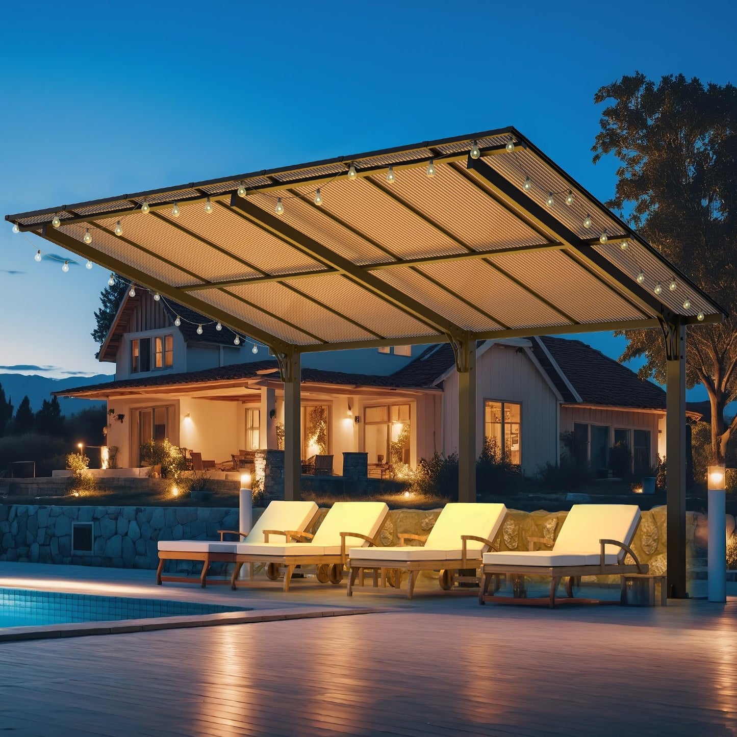 YODOLLA 4x3m Freestanding Hardtop Lean to Gazebo Pergola for Patio