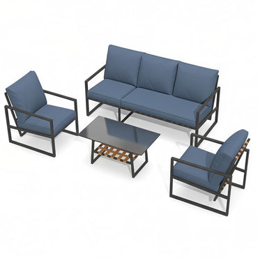 YODOLLA 4 Piece Outdoor Garden Furniture Set, 3-Seater Sofa & 2 Armchairs