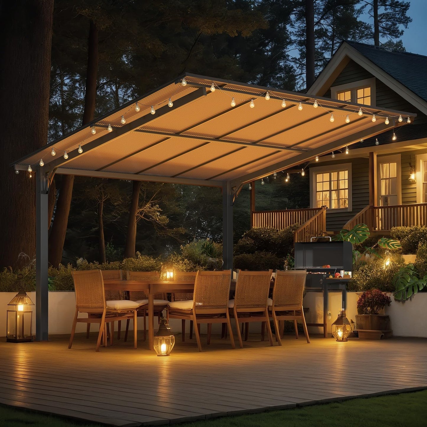 YODOLLA 3.56x3m Freestanding Hardtop Lean to Gazebo Pergola for Patio