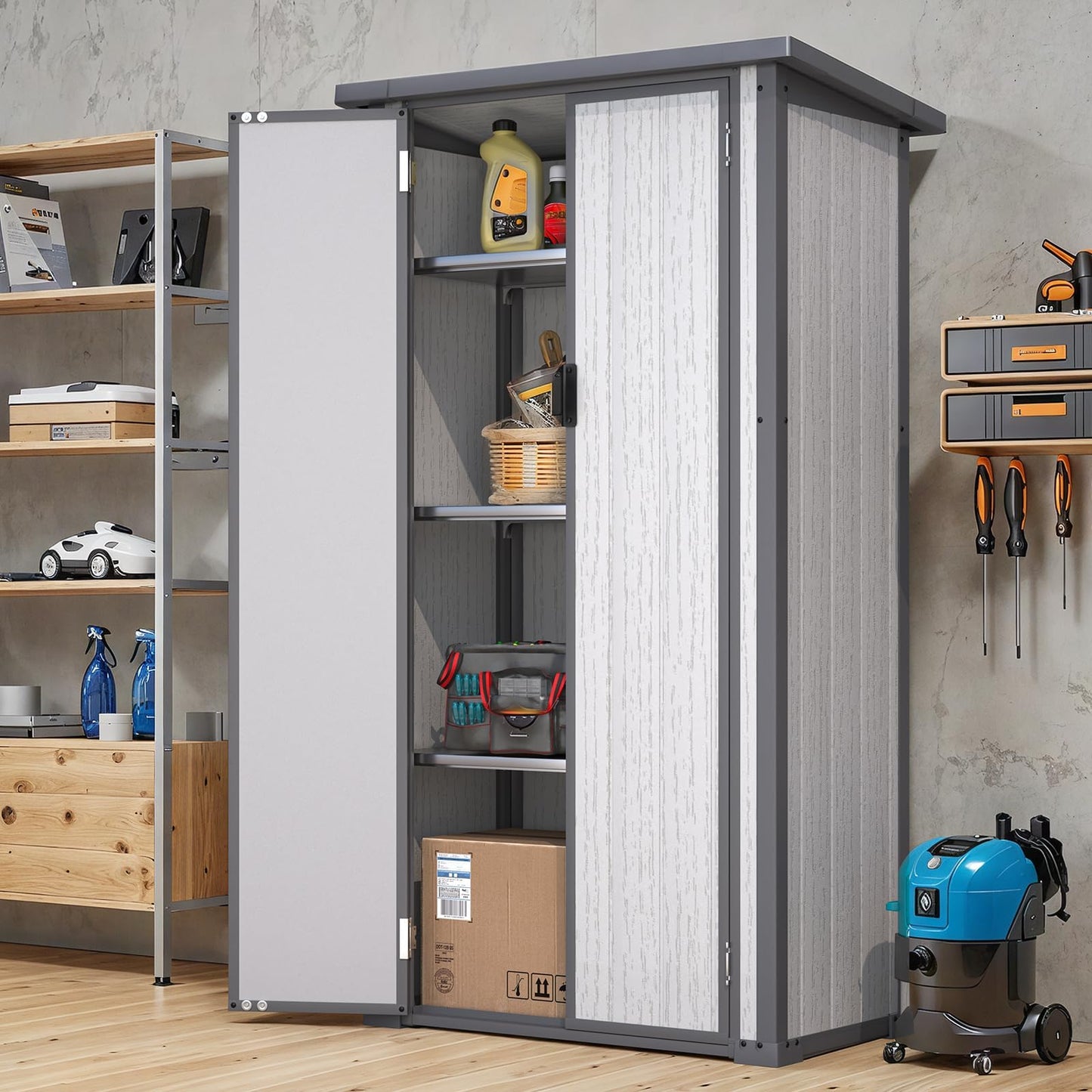 YODOLLA Tall Outdoor Storage Cabinet with 3 Adjustable Shelves
