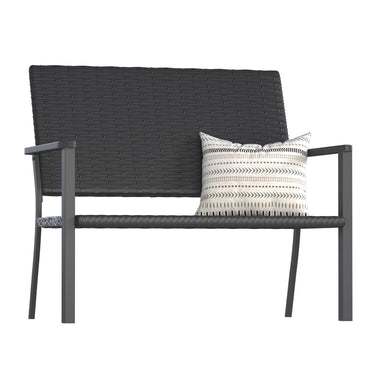 YODOLLA Outdoor PE Rattan Wicker Loveseat, 2-Seater Garden Bench with Sturdy Metal Frame