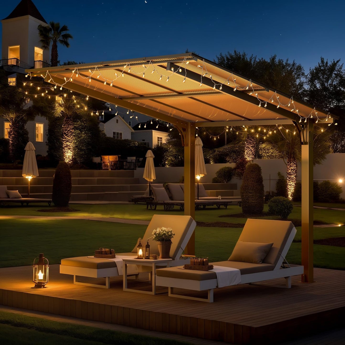 YODOLLA 2.4x2.4m Freestanding Hardtop Lean to Gazebo Pergola for Patio