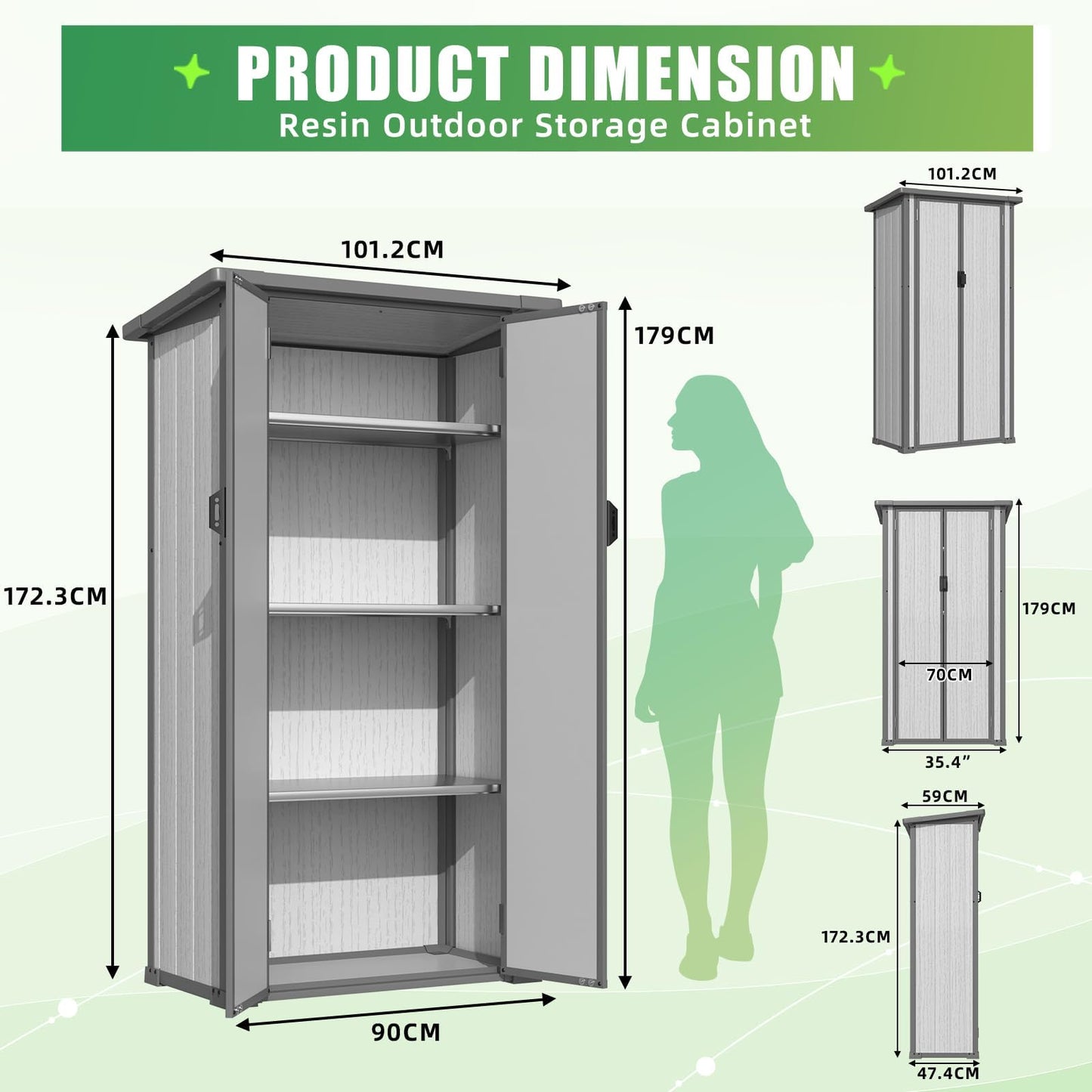 YODOLLA Tall Outdoor Storage Cabinet with 3 Adjustable Shelves