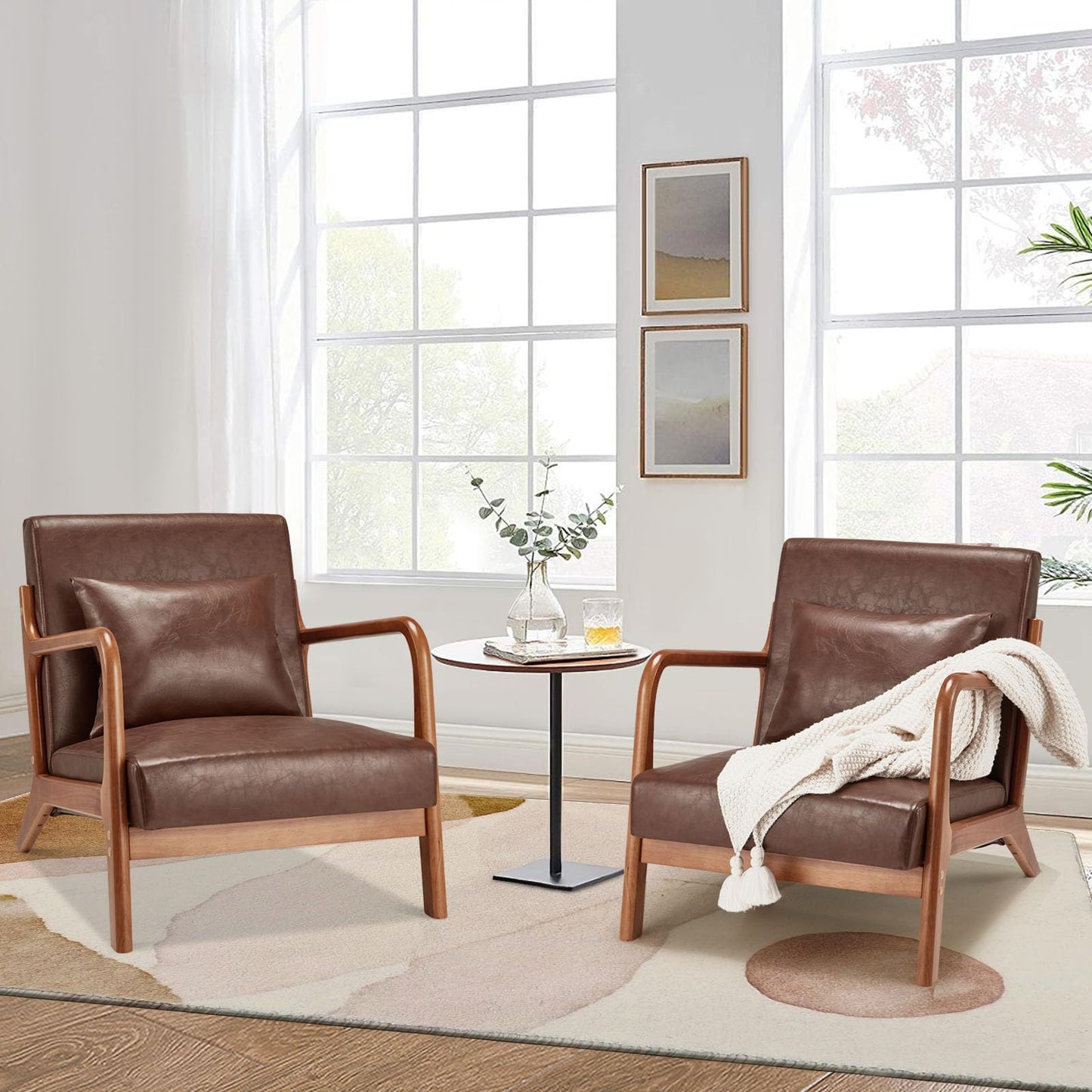 YODOLLA Mid-century Armchair, Tub Chair with Wood Frame