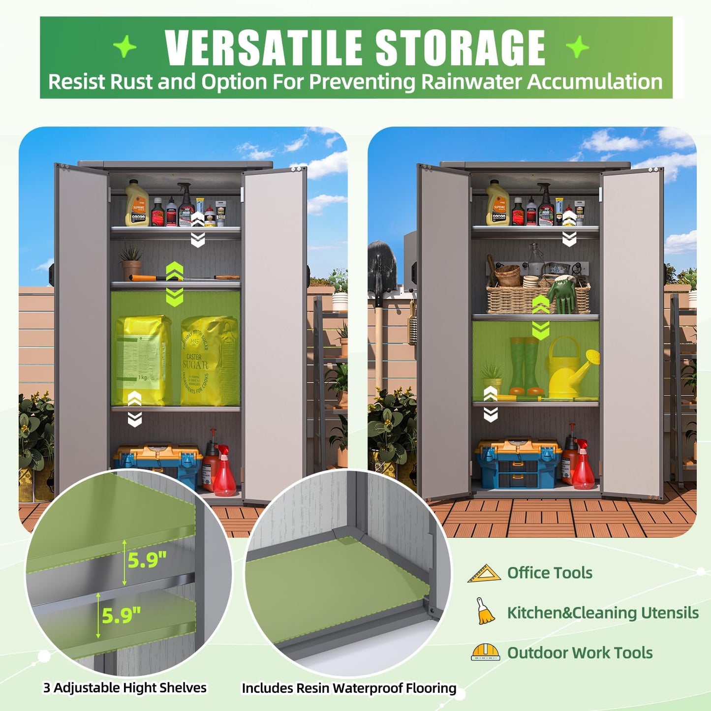 YODOLLA Tall Outdoor Storage Cabinet with 3 Adjustable Shelves