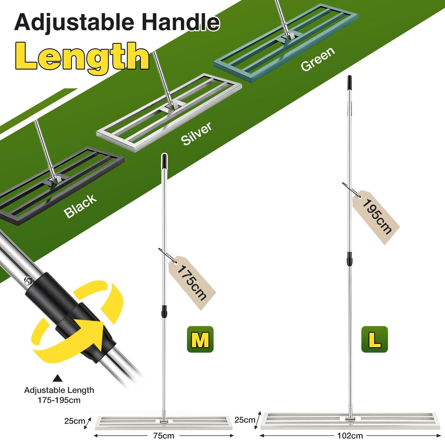YODOLLA Lawn Leveling Rake 195 x 75×25cm Stainless Steel Lawn Leveller, Silver