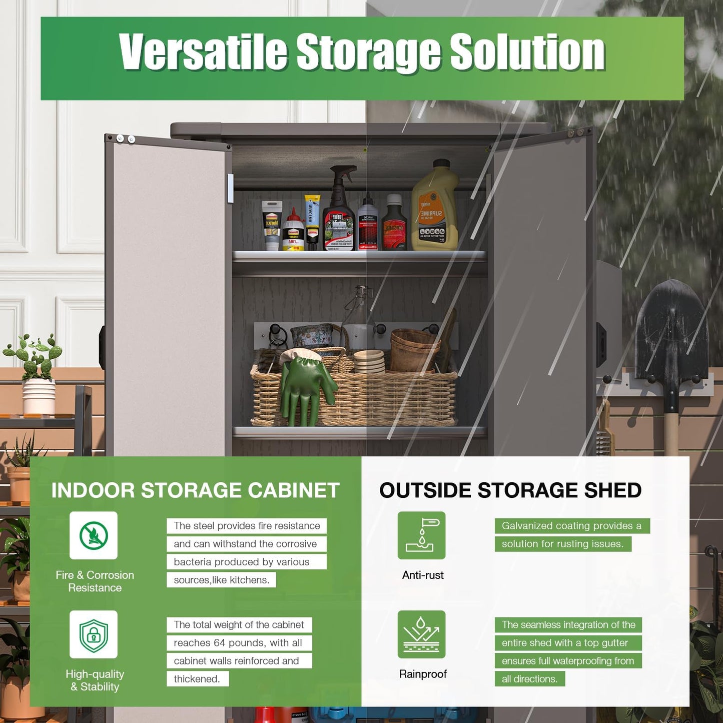 YODOLLA Tall Outdoor Storage Cabinet with 3 Adjustable Shelves