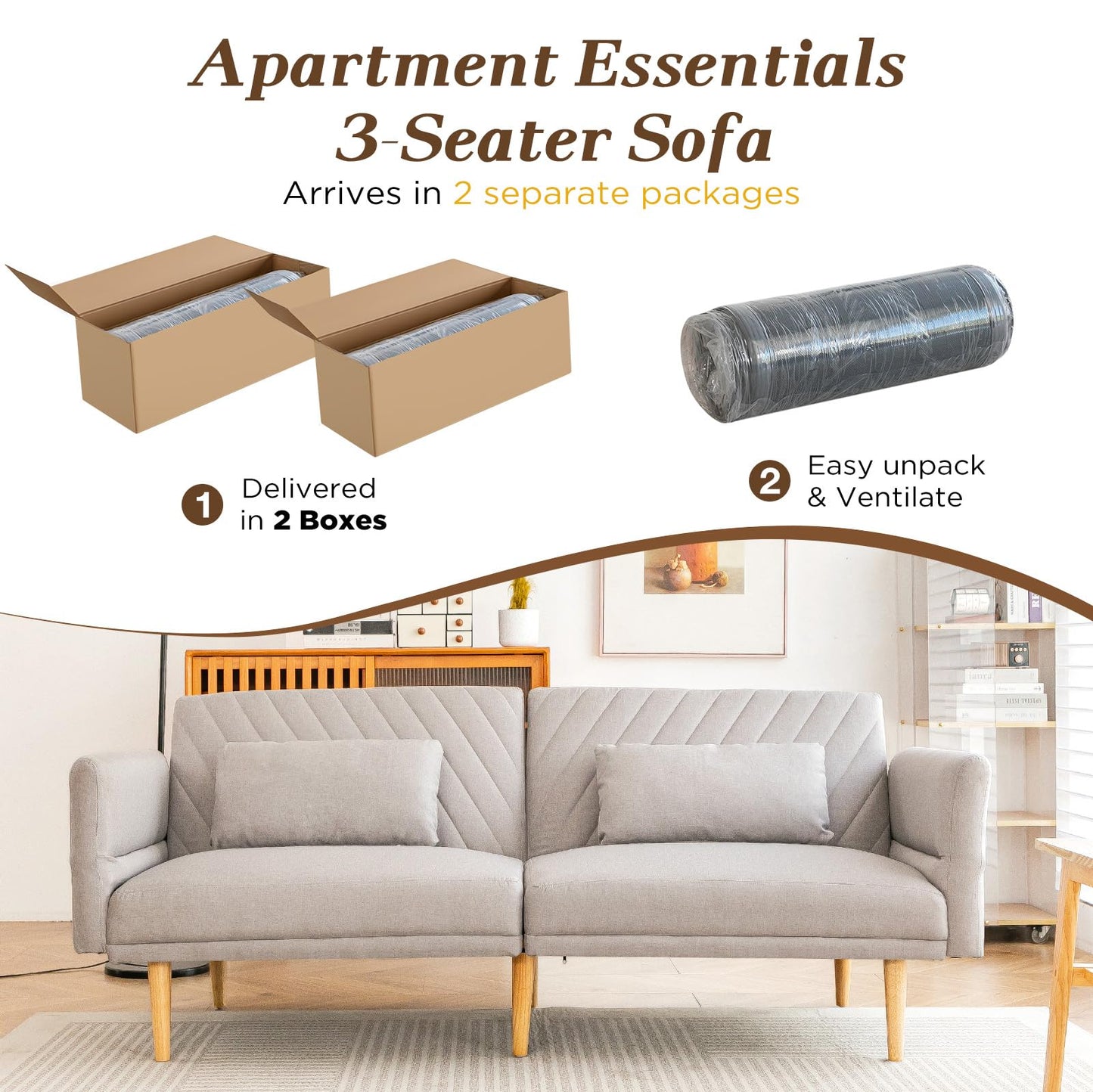 YODOLLA 2-3 SeaterSofa Bed Convertible Futon Sofa Beds, Grey