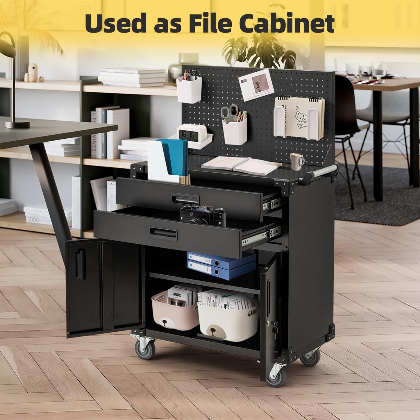 YODOLLA 132cm Heavy Duty Garage Workbench Lockable Tool Storage on Wheels