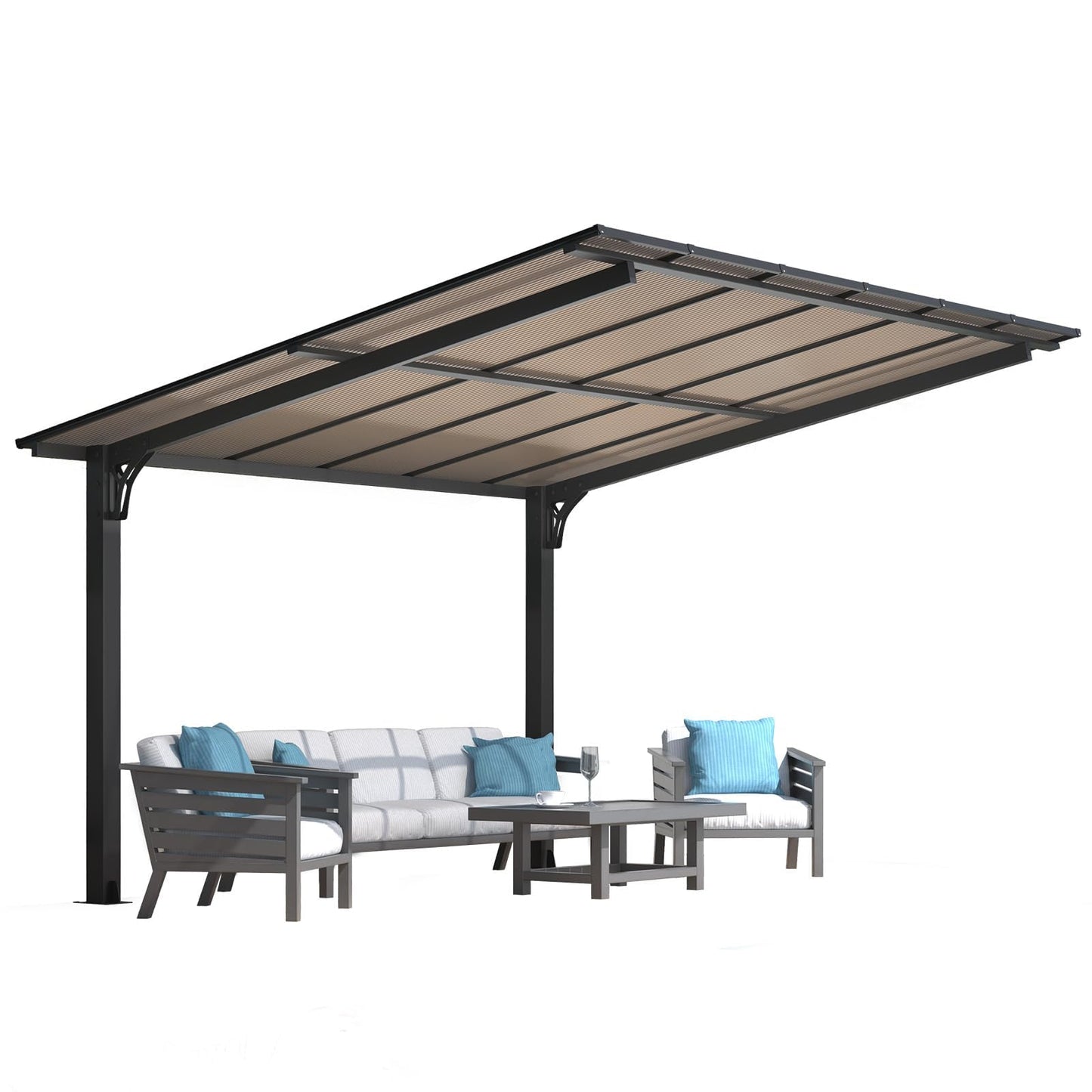 YODOLLA 3.56x3m Freestanding Hardtop Lean to Gazebo Pergola for Patio