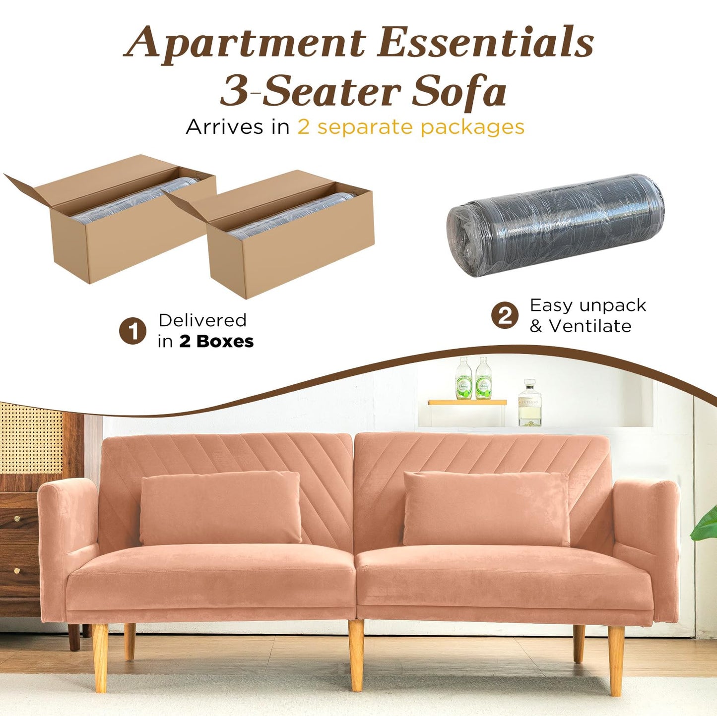 YODOLLA 2-3 SeaterSofa Bed Convertible Futon Sofa Beds, Pink