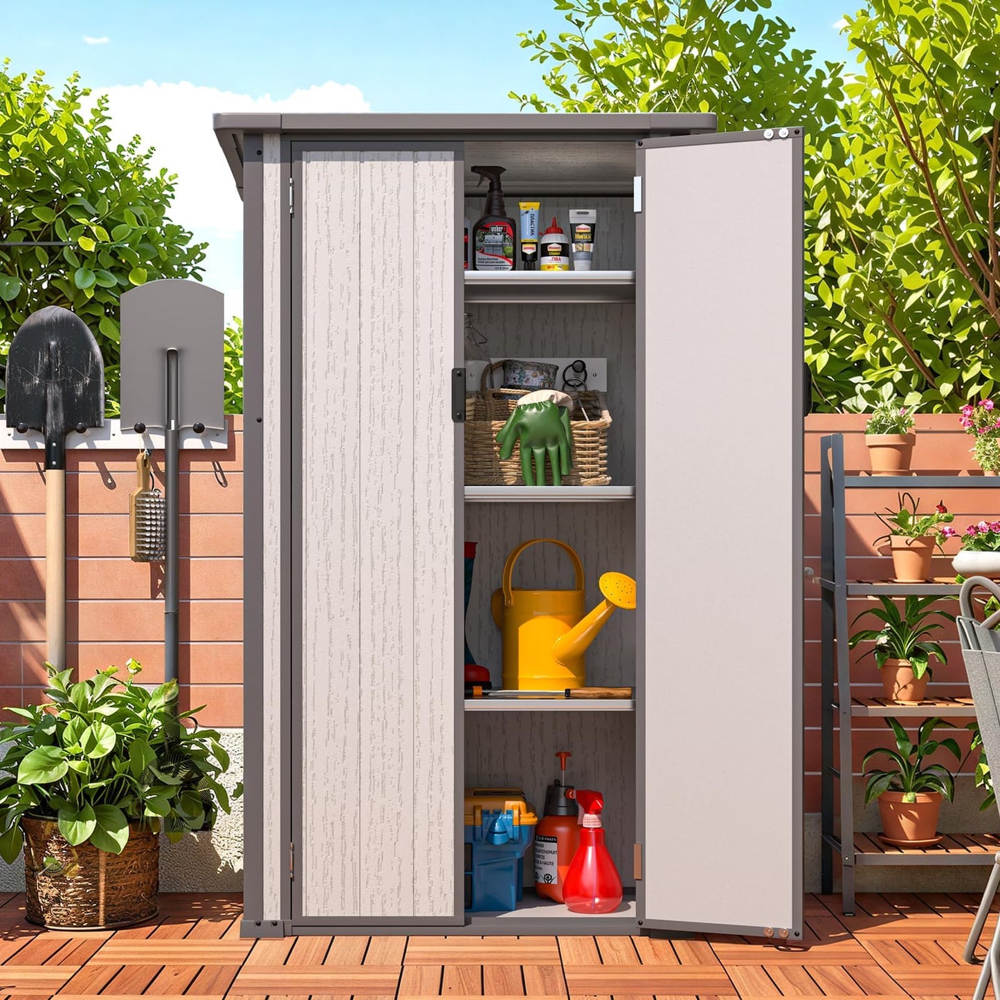 YODOLLA Tall Outdoor Storage Cabinet with 3 Adjustable Shelves