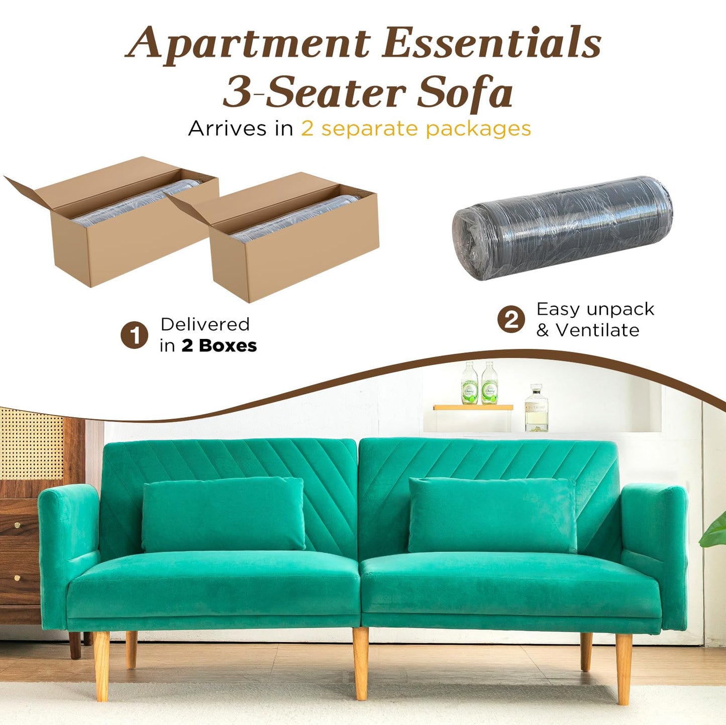 YODOLLA 2-3 SeaterSofa Bed Convertible Futon Sofa Beds, Green