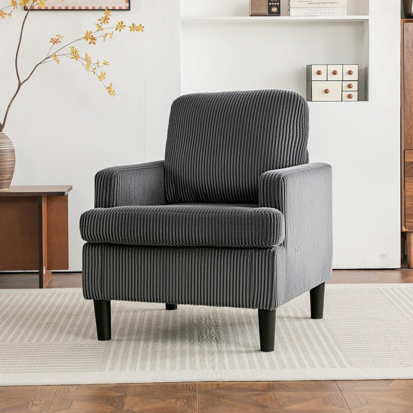YODOLLA Armchair Grey Corduroy - Cosy Tub Accent Cuddle Chair