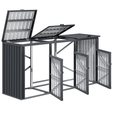 YODOLLA Wheelie Bin Box, Set of 3, 240 L Garden Cabinet Tool Shed, Dark Grey