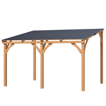 YODOLLA 3x3.65m Lean-to Hardtop Gazebo Outdoor Wood Cedar Wall Mounted Pergola