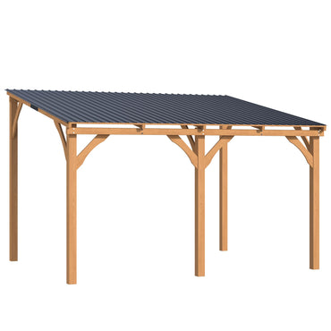 YODOLLA 3x3.65m Lean-to Hardtop Gazebo Outdoor Wood Cedar Wall Mounted Pergola
