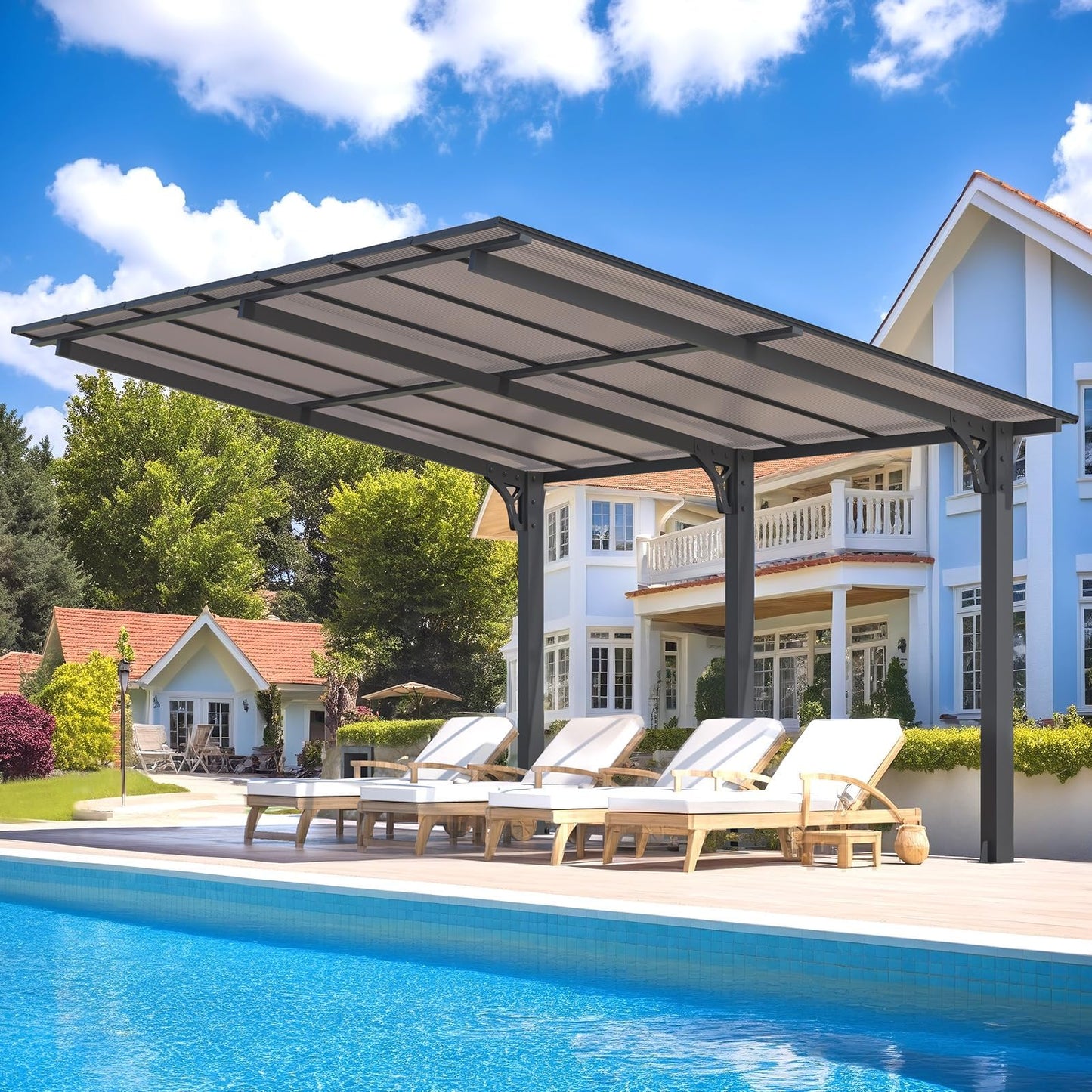 YODOLLA 4x3m Freestanding Hardtop Lean to Gazebo Pergola for Patio