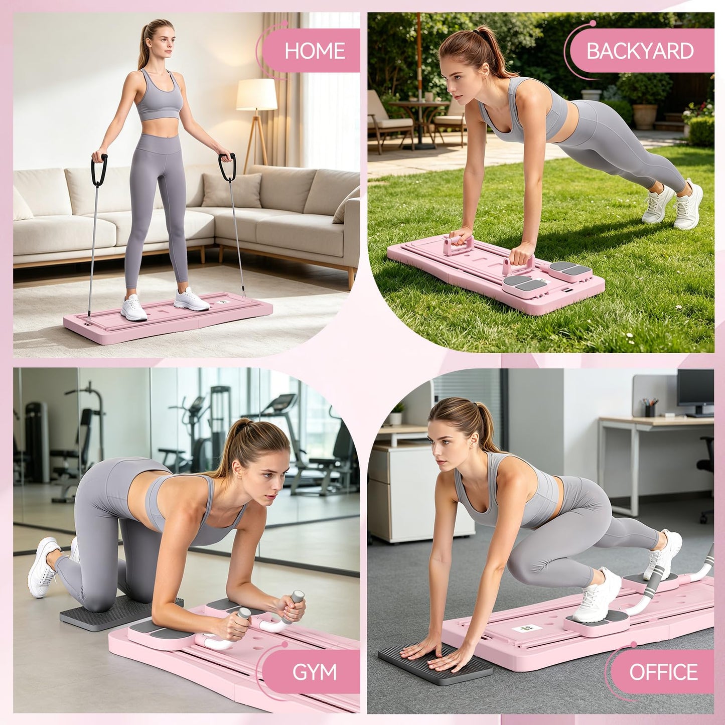 YODOLLA 5 in 1 Foldable Pilates Reformer Board with LED Counter, Pink