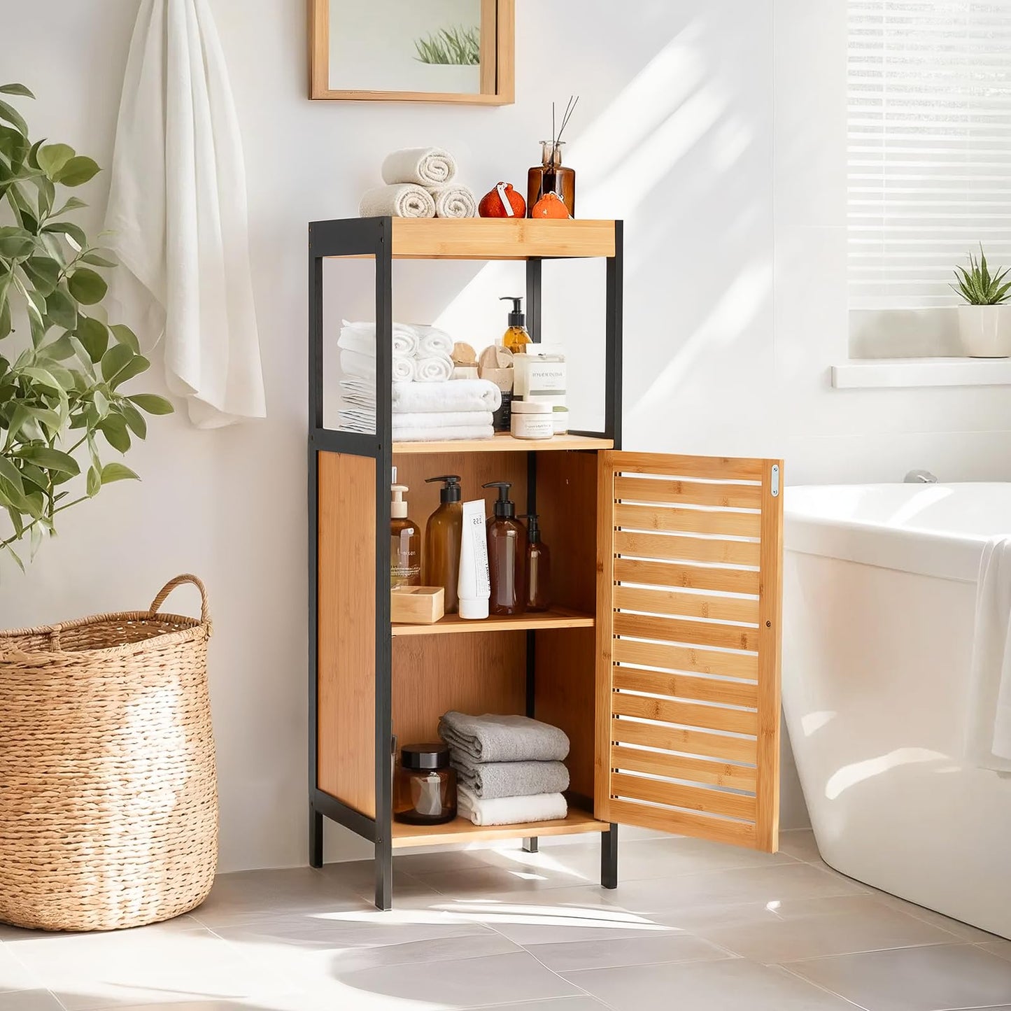 YODOLLA Bamboo Bathroom Cabinet Freestanding Storage Unit