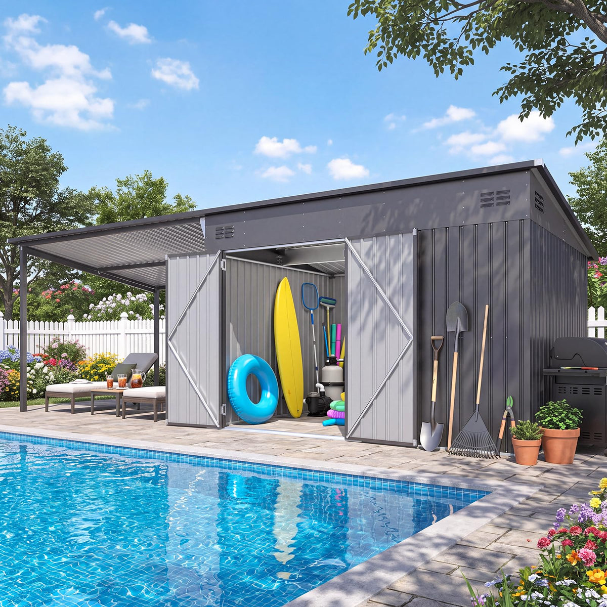 YODOLLA 20x8FT 2-in-1 Metal Lean-to Shed With Pergola Combo